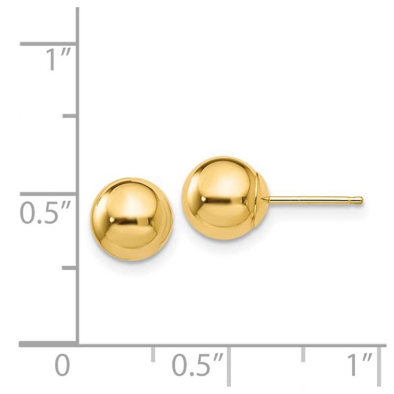 Curata 14k Yellow Gold Polished 7mm Ball Post Earrings