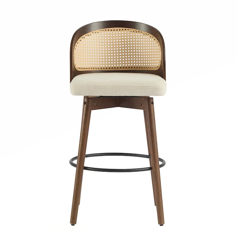 Rattan Fabric Wood Barstool