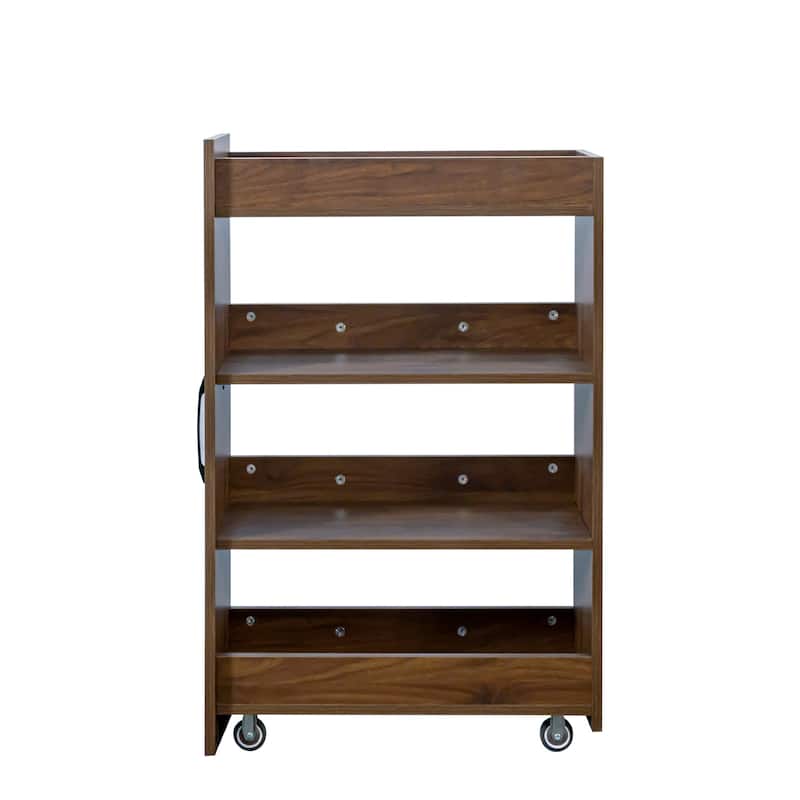 Glass Display Cabinet 3-Tier Bookcase for Collectibles, Wood Storage Cabinet with Door & 4-Tier Pull-Out Shelves for Living Room