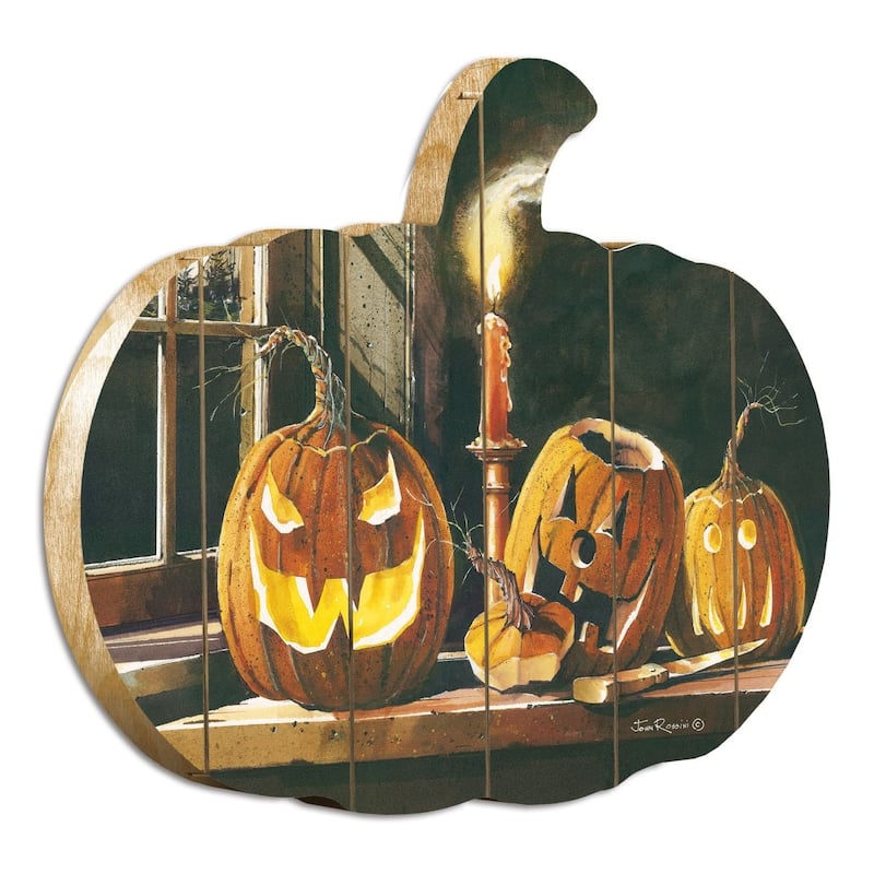TrendyDecor4U Farmhouse "The Carving Table" Printed Wall Art on a Wood Fence by John Rossini - Orange, Brown, Tan