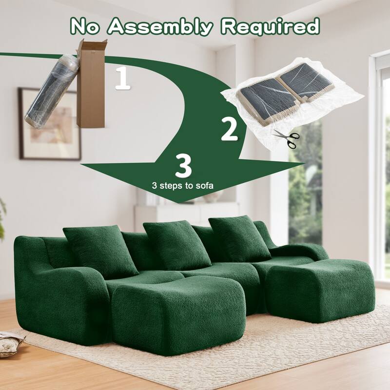 Anmytek Modern Plush U-Shaped Chaise Sofa - Soft Teddy Fabric