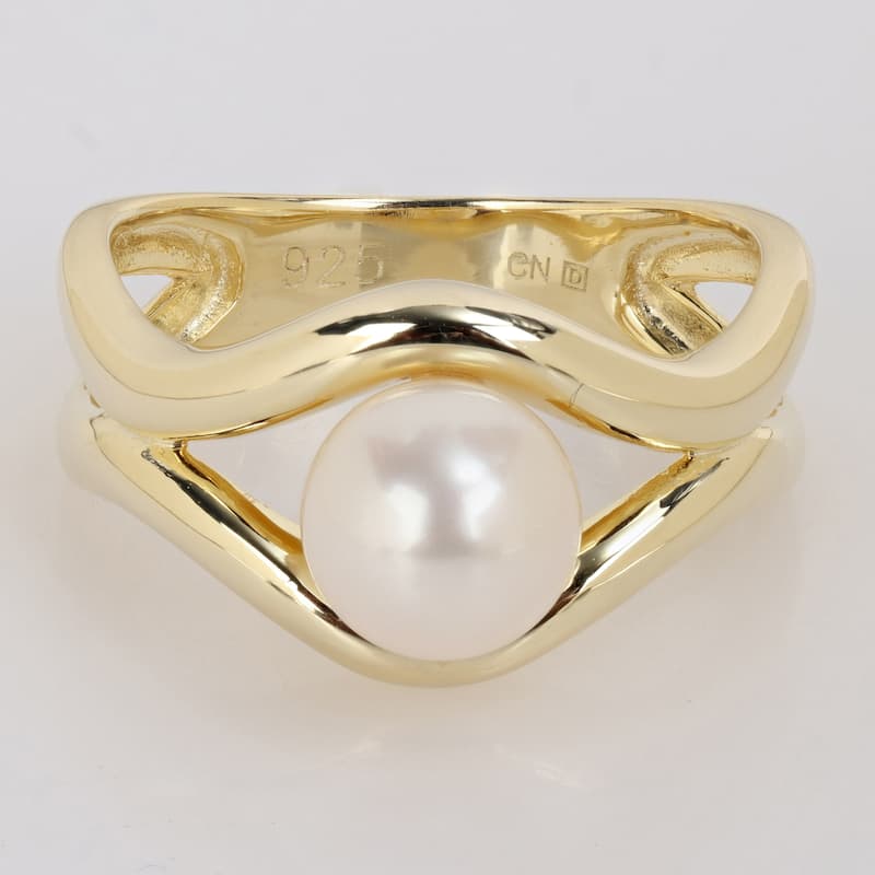 Miadora Cultured Freshwater Pearl Modern Ring Yellow Plated Sterling Silver