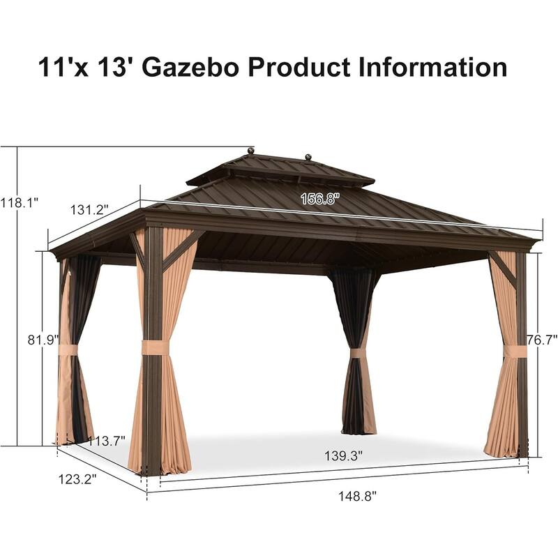 PURPLE LEAF Outdoor Gazebo Aluminum Frame Galvanized Steel Hardtop Gazebo