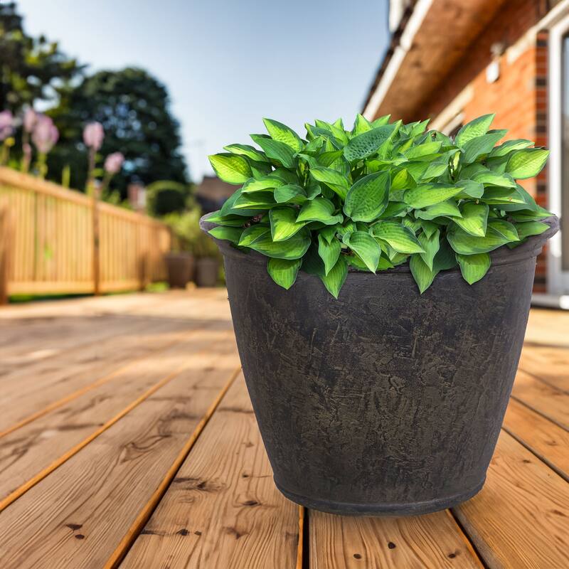 Sunnydaze Anjelica Polyresin Large Round Outdoor Planter - 24" - Sable