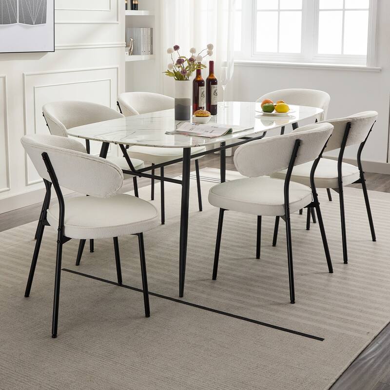 XINMICS Dining Chairs with Curved Backrest, Modern Fabric Upholstered Boucle Kitchen Dining Room Chairs Set of 2/4/6 - Set of 6 - Warm Cream