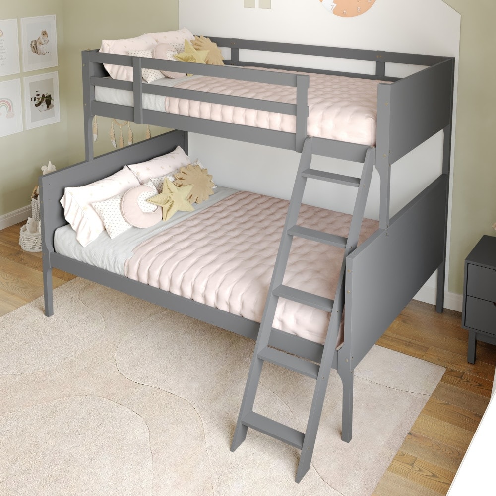 Convertible Solid Wood Bunk Bed Frame for Kids with Ladder, No Box Spring Needed