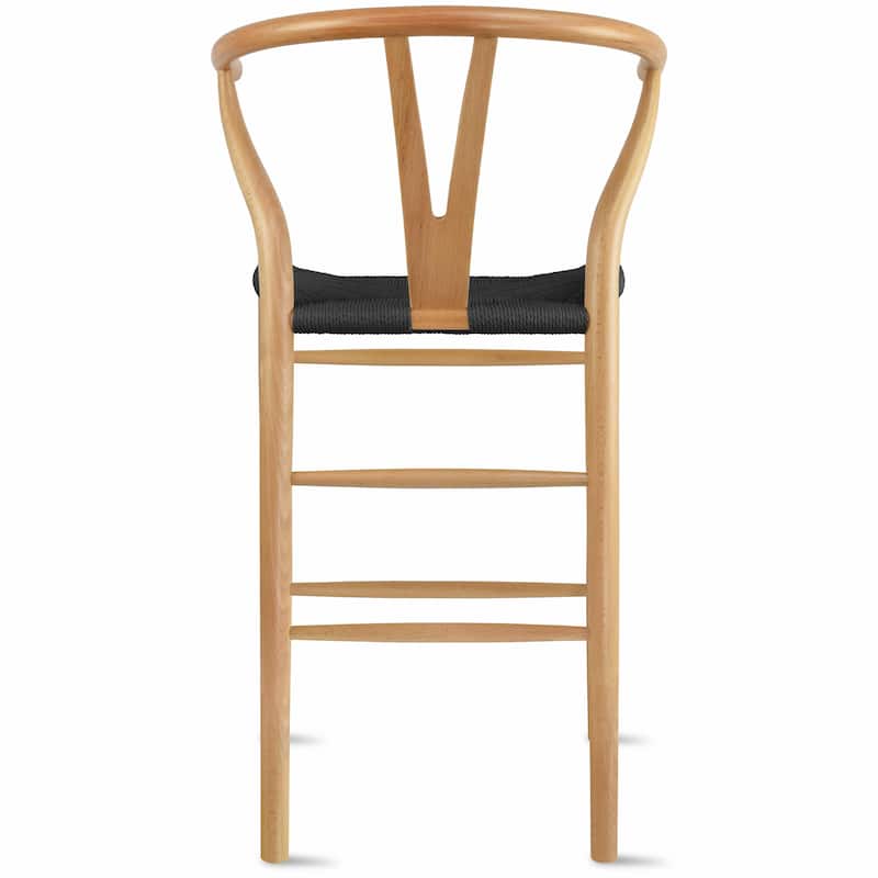 Solid Wood Countertop Height Barstool with Open Y Back Farmhouse Woven Organic Chair For Kitchen Bedroom Designer - N/A