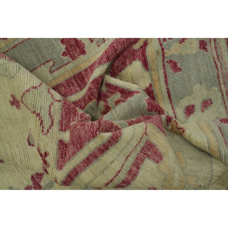 Handmade Wool Oushak Turkish Area Rug, Medallion Geometric Carpet - 11' 9'' X 9' 2''