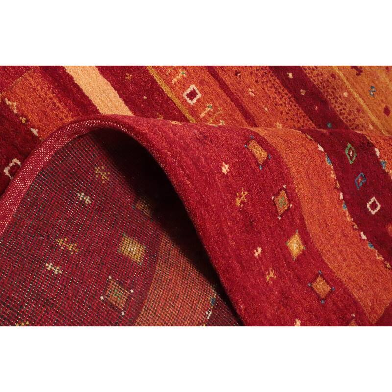 Hand Knotted Oriental 100% Wool Carpet Modern Stripe Oranges & Rust Gabbeh Area Rug - 7' 8'' X 5' 3''
