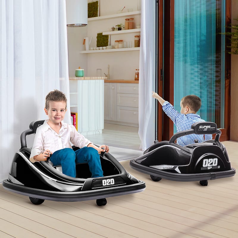 Exclusive Child Car with Remote Control, Black Rotating Bumper Vehicle with Joystick, Electric Car Toy with Built-in Music - Black