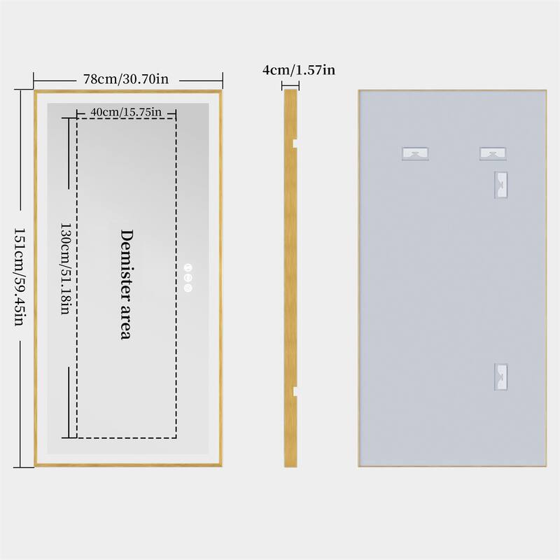 Smart LED Light Bathroom Mirror with Golden Narrow Frame
