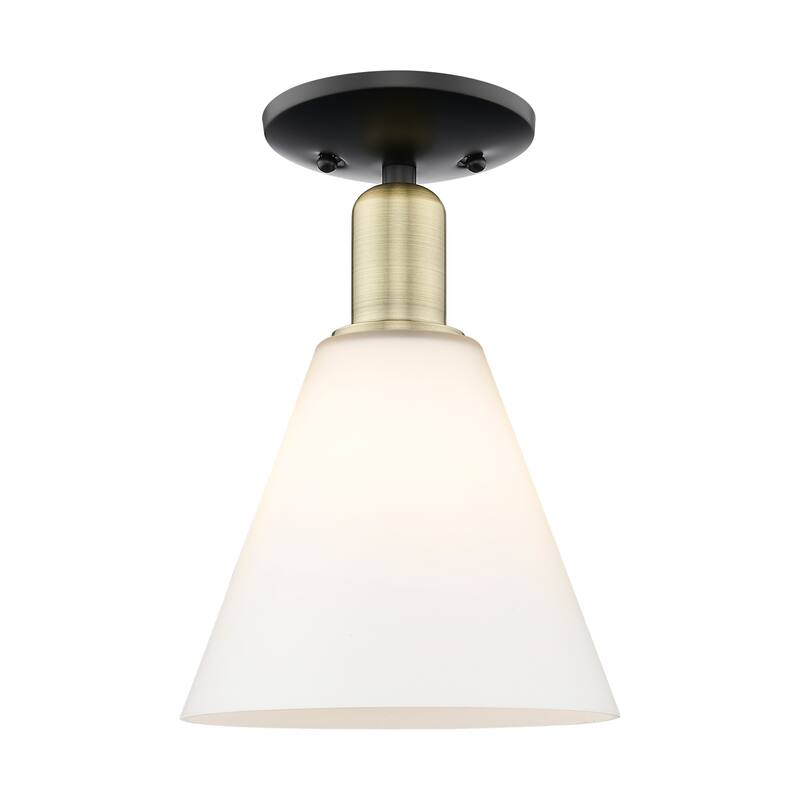 Innovations Lighting Endless Possibilities Arcadia - Berkshire Glass - 1 Light 8" Semi-Flush Mount - Matte White/Black Antique Brass