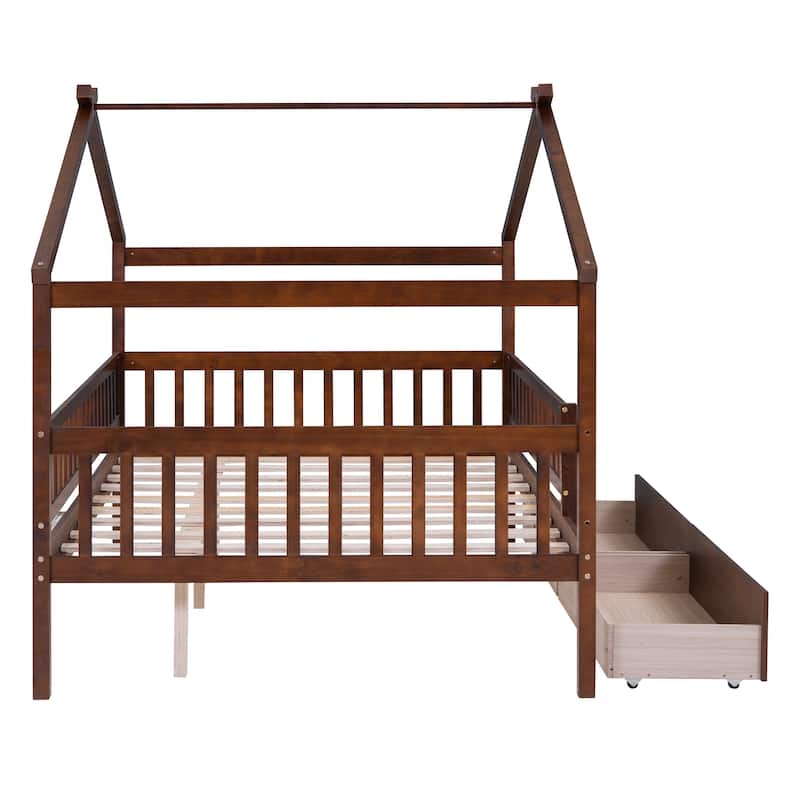 House Bed Frame with Roof and Fence, Ideal for Kids