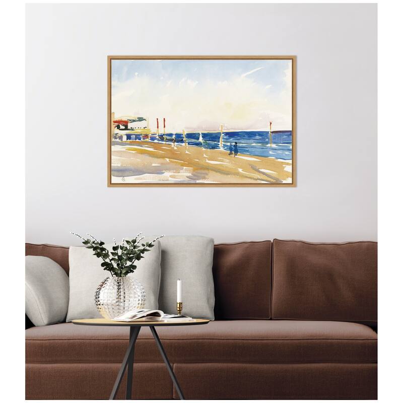 Kate and Laurel Lido of Venice no date Giovanni Giacometti by Nostalgia Prints Framed Canvas Wall Art Print