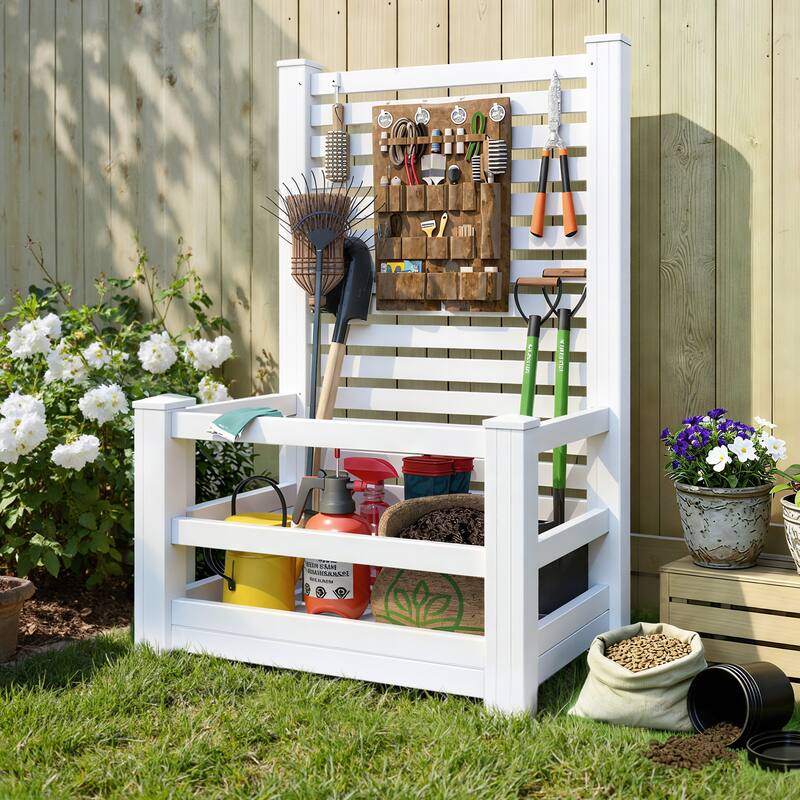 Waterproof Outdoor Pool Storage Bin with Hooks, Basket Holder or Long Panel for Poolside & Patio