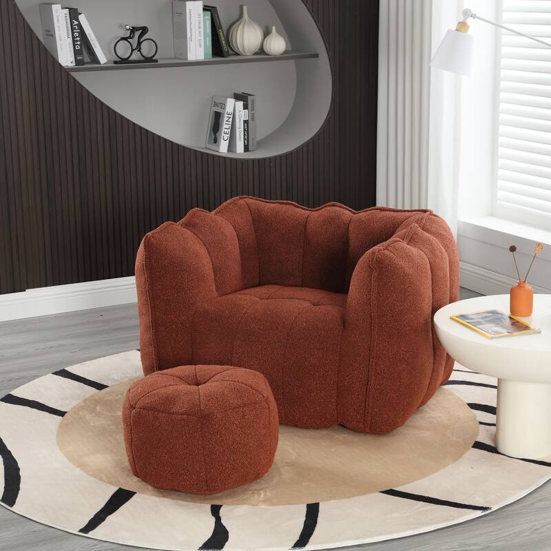 Soft Bean Bag Chair with High Resilient Foam for Adults, Comfortable Square Lazy Sofa with Footstool for Living Room