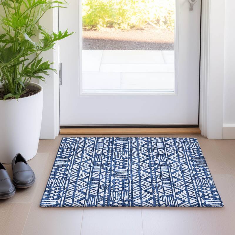 Premium Washable Super Soft Boho Modern Global Mayfield Rug - Navy - 1'8" x 2'6"