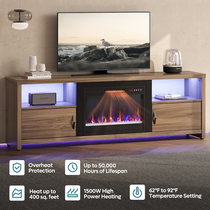 70" TV Stand for 75" TVs with LED Fireplace Light and Cabinet - 71 inches
