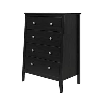 Jela Solid Wood 4 Drawer Dresser - Black
