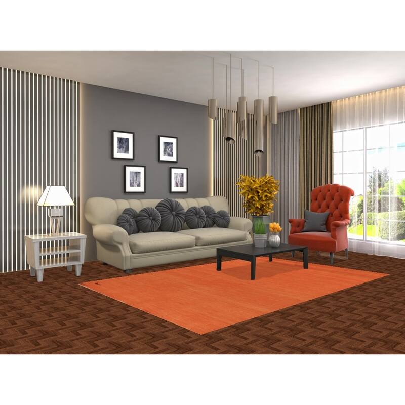 Orange Modern Gabbeh Oriental Area Rug Solid Hand-Knotted Wool Carpet - 5'3" x 7'11"