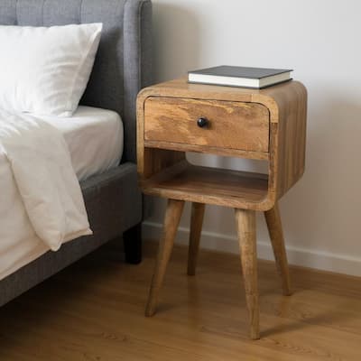 HomeRoots 22" Oak Solid Wood Square One Drawer Nightstand
