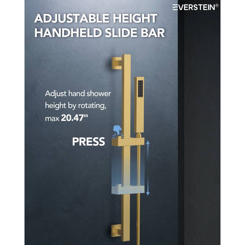 Shower Faucet System 16" Ceiling Mount Shower Head 3 Spray Modes Body Jets Handheld Spray with Slide Bar LED Music