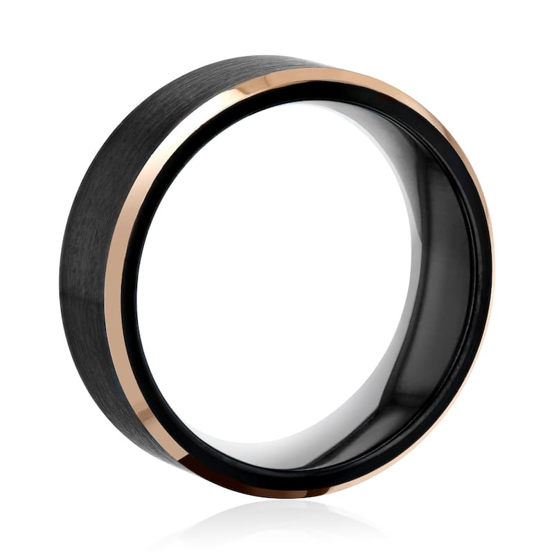 Kobelli 8mm Black Satin Rose Gold Edge Tungsten Carbide Stan Ring