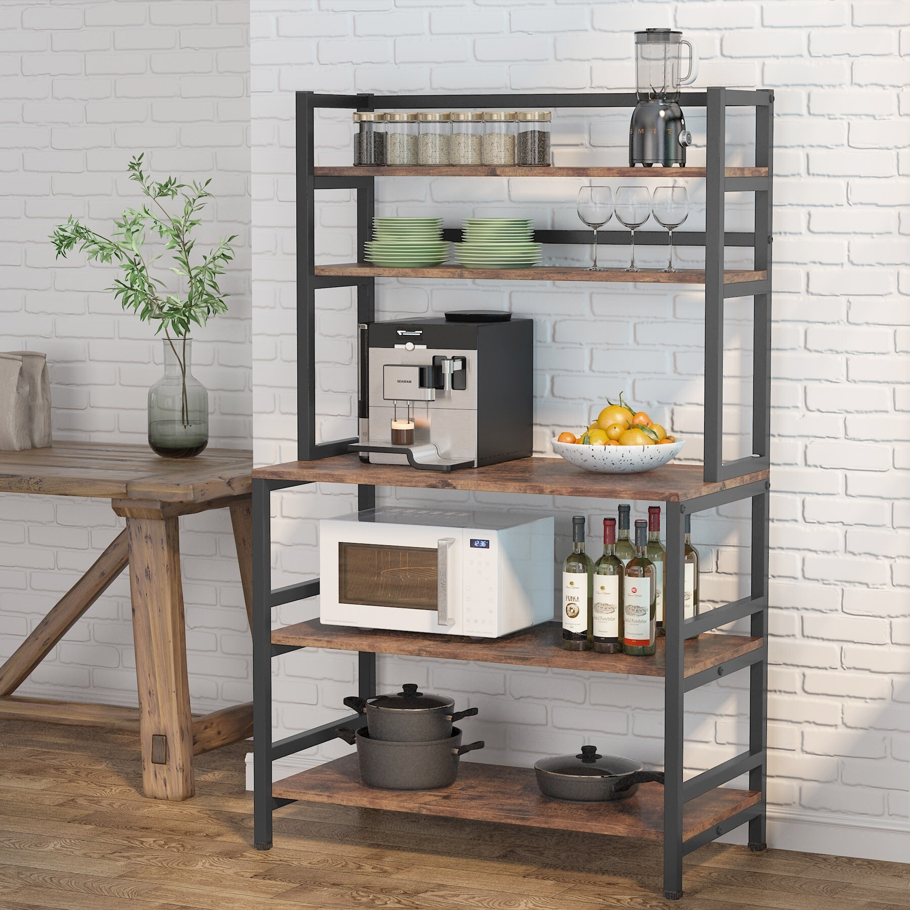 5 Tier Kitchen Bakers Rack with Hutch Storage Shelf Kitchen Stand