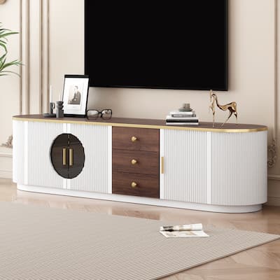 70.8" Floor Curved Storage TV Stand with 3 Drawers 3-Door Decorative TV Cabinet for TVs up to 80'' Media Console Table