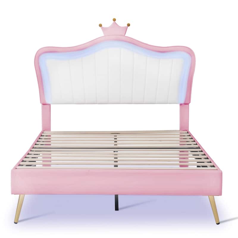 Modern Upholstered Princess Bed with Crown Headboard