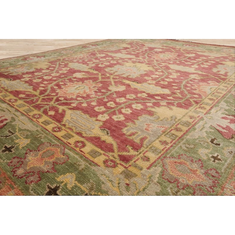Hand Knotted Raspberry Oushak Arts & Crafts Wool Oriental Area Rug
