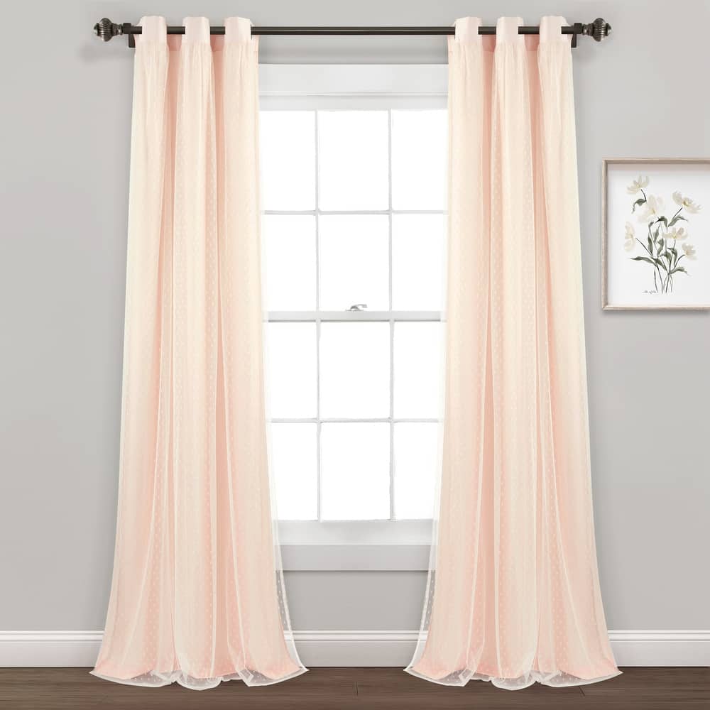 Lush Decor Cottage Polka Dot Sheer Window Curtain Panels Including Tieback Set