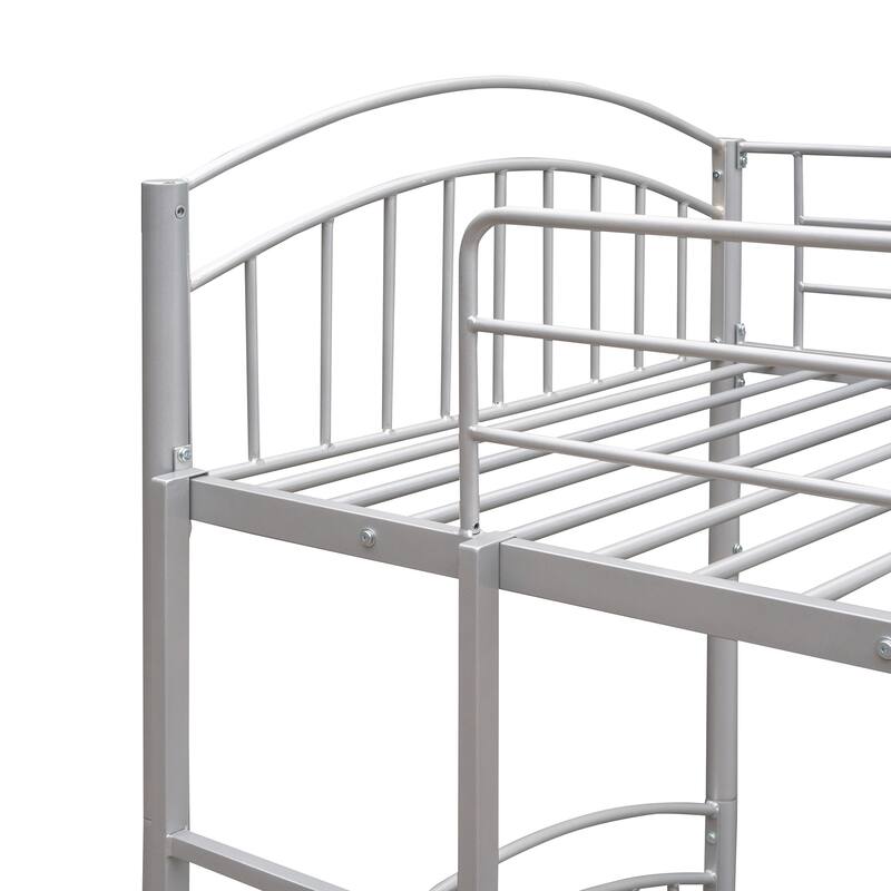 Twin Over Twin Steel Bunk Bed with Guardrails and Convertible Design