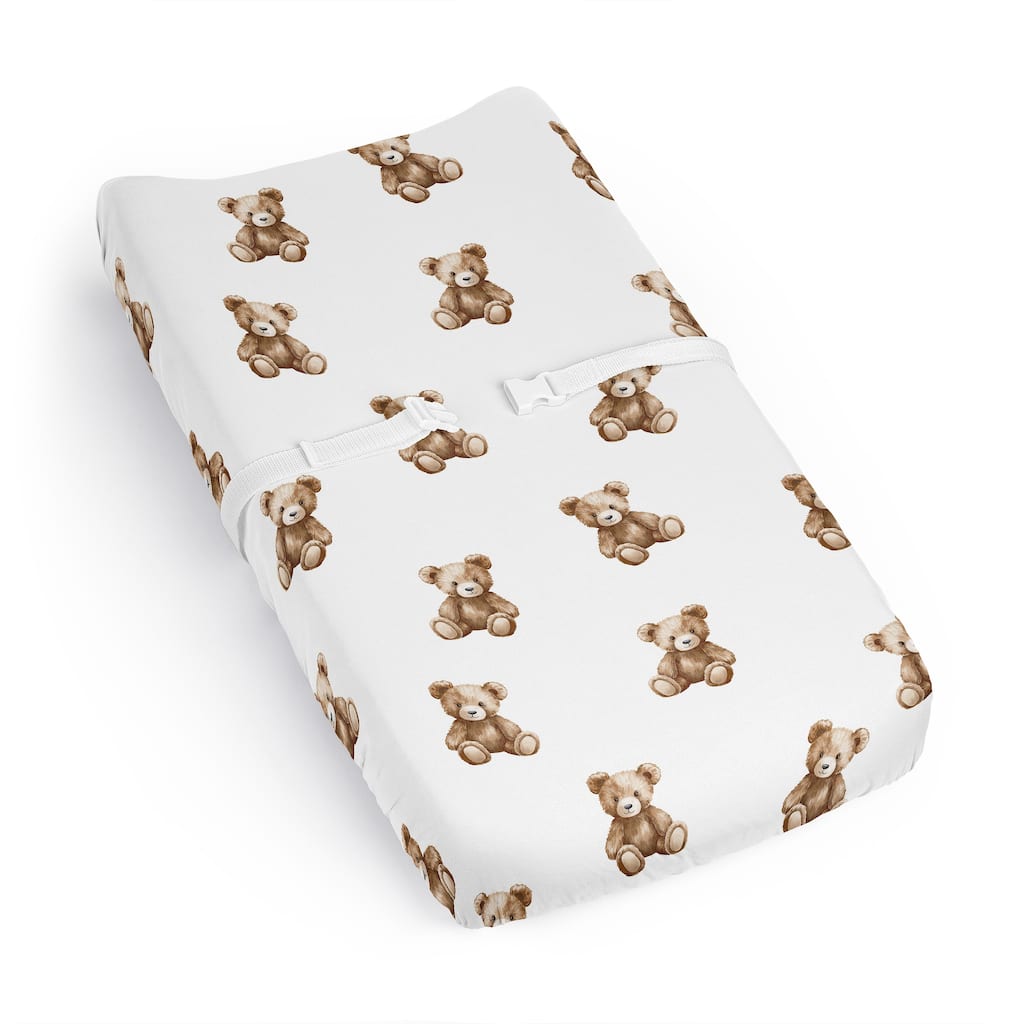 Sweet Jojo Designs Boho Teddy Bear Boy, Girl, Gender Neutral Changing Pad Cover Sheet - Brown, Watercolor, Wholesome Aesthetic