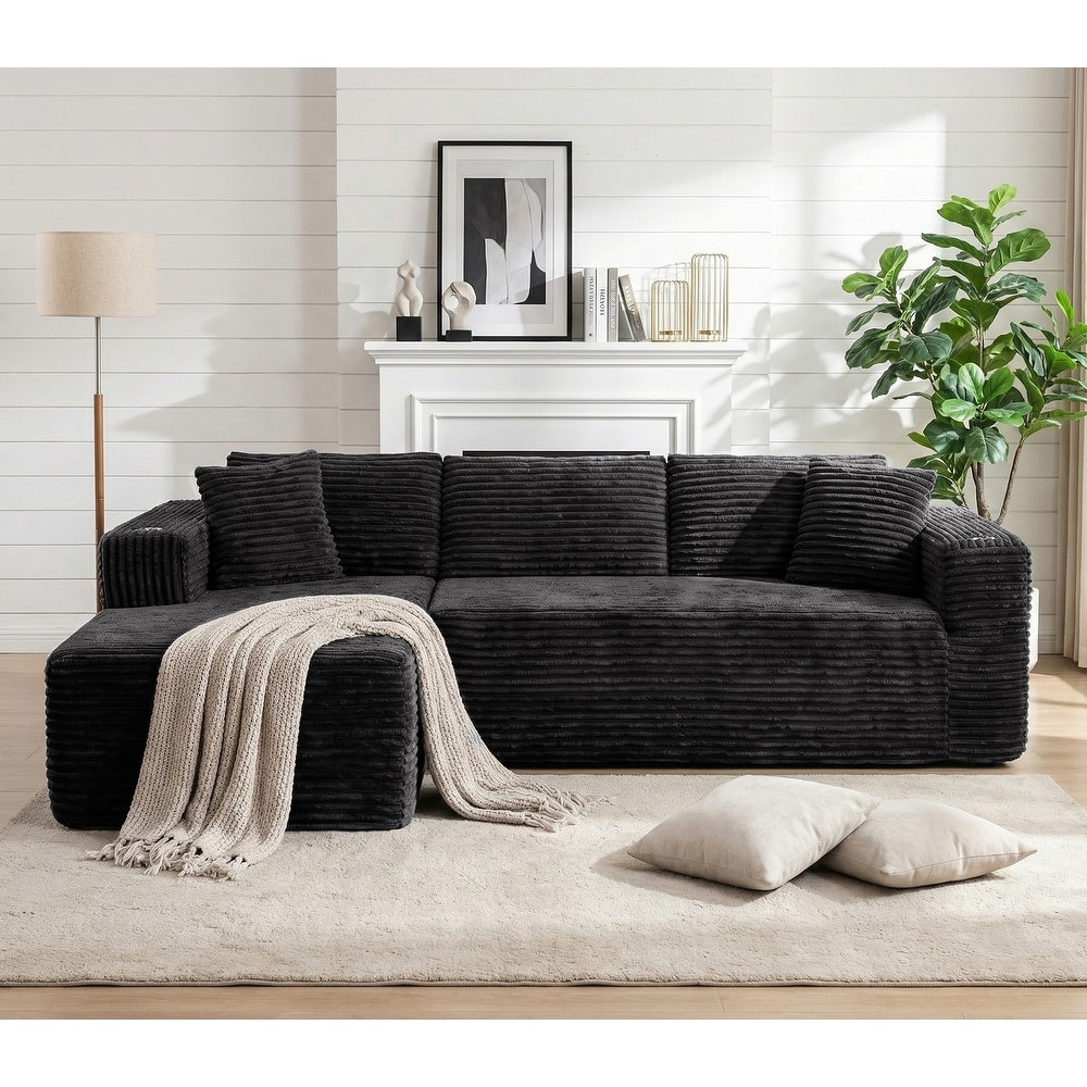 102'' No-Assembly Modular Corduroy Sofa with Cup Holder, Free Combination