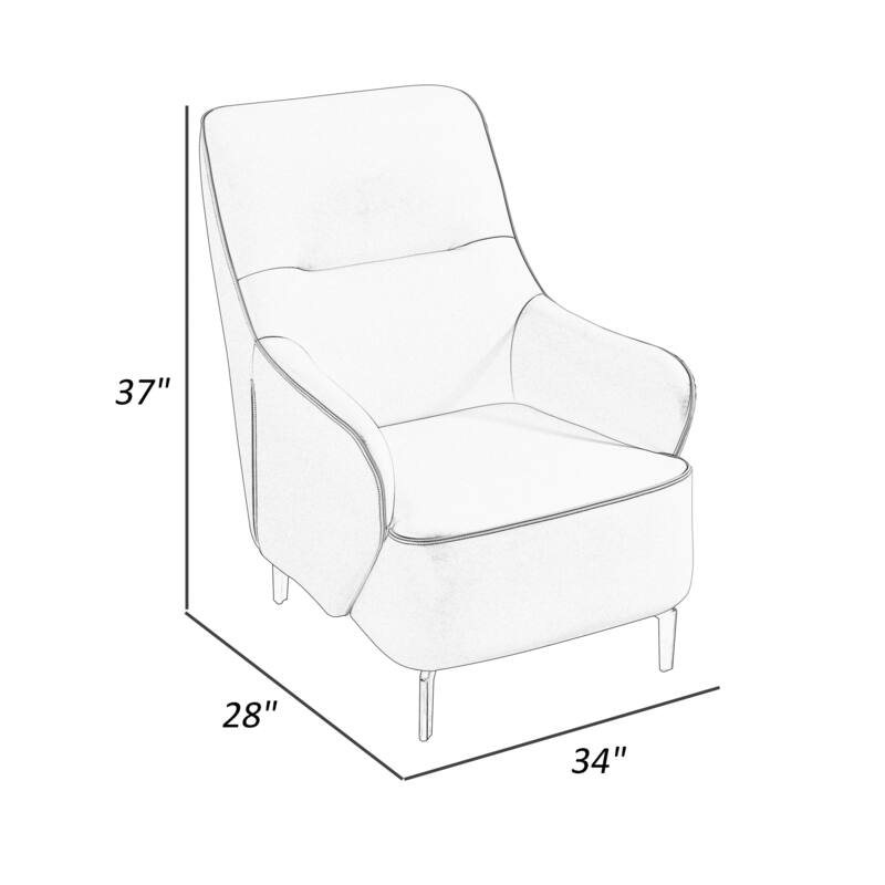Lavy 34 Inch Accent Chair Armchair, Tall Back, Gray Real Leather Upholstery