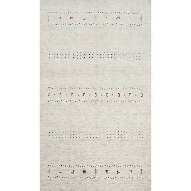Hand Knotted Oriental 100% Wool Carpet Tribal Animal Pictorial Beige & Ivories Gabbeh Area Rug - 7' 10'' X 5' 1''