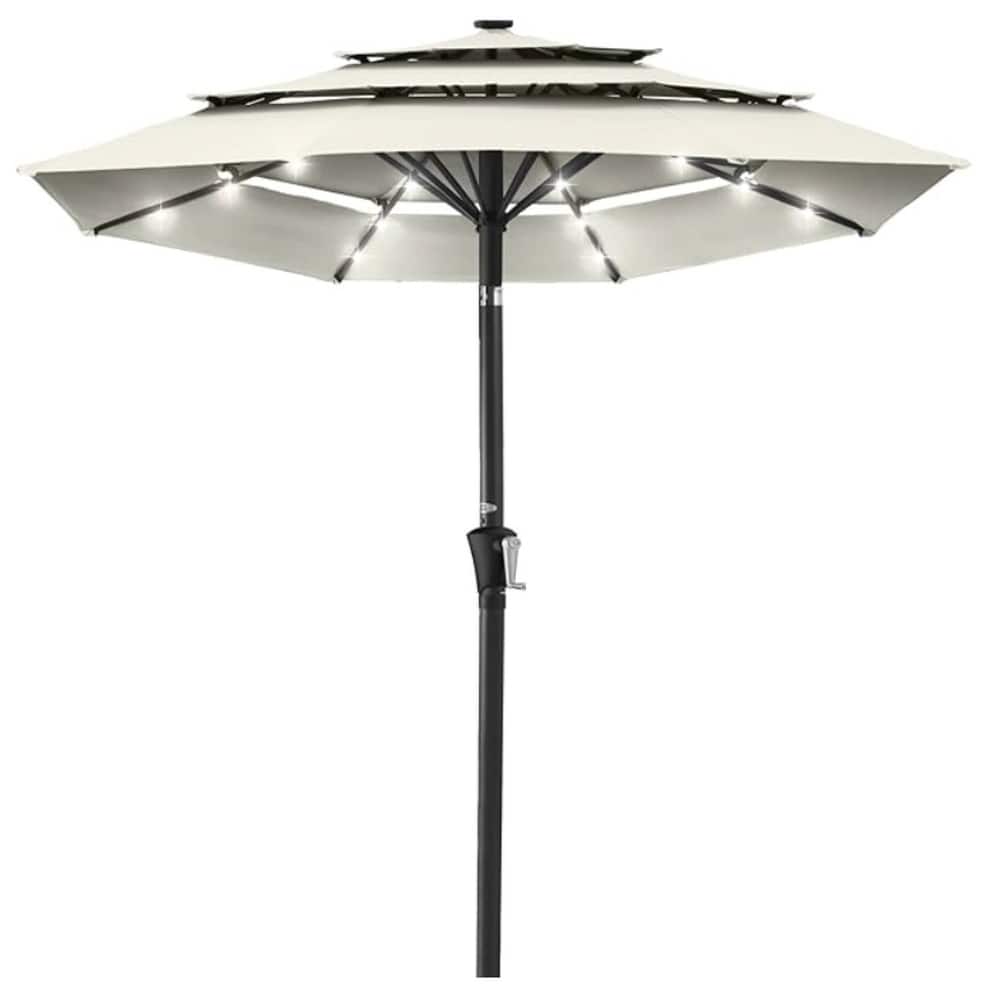 3-Tier 10Ft Patio Umbrella, Easy Crank and Push Button Tilt for Pool, Deck, Yard, Garden with LED Lights (No Base)