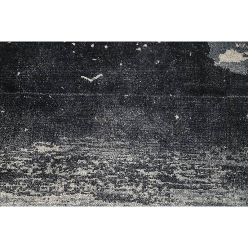 Hand Knotted Oriental Viscose Silk Carpet Modern Pictorial Greys & Charcoal Abstract Area Rug - 7' 8'' X 5' 7''