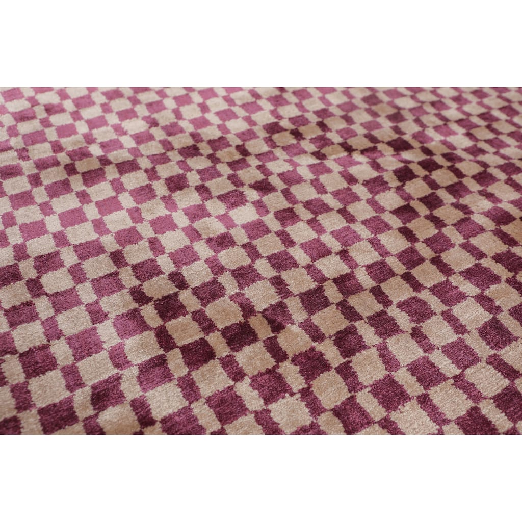 3'x5' Hand Tufted Bamboo Silk Graphic Oriental Area Rug Purple, Beige Color - 3' x 5'