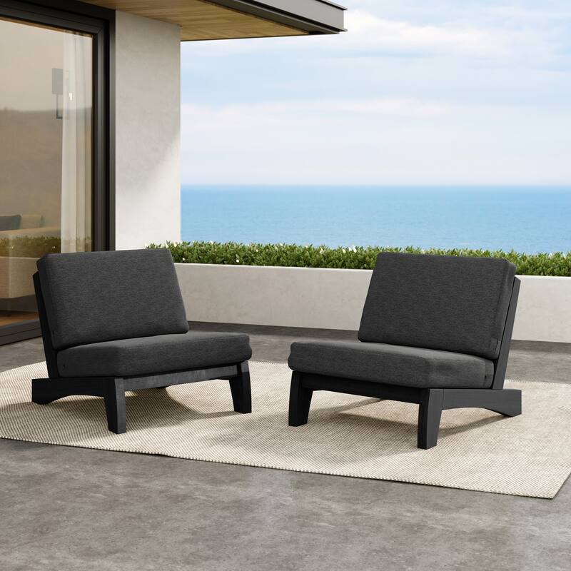 Outdoor Teak Wood Waterproof Armless Chair Loveseat with Cushions