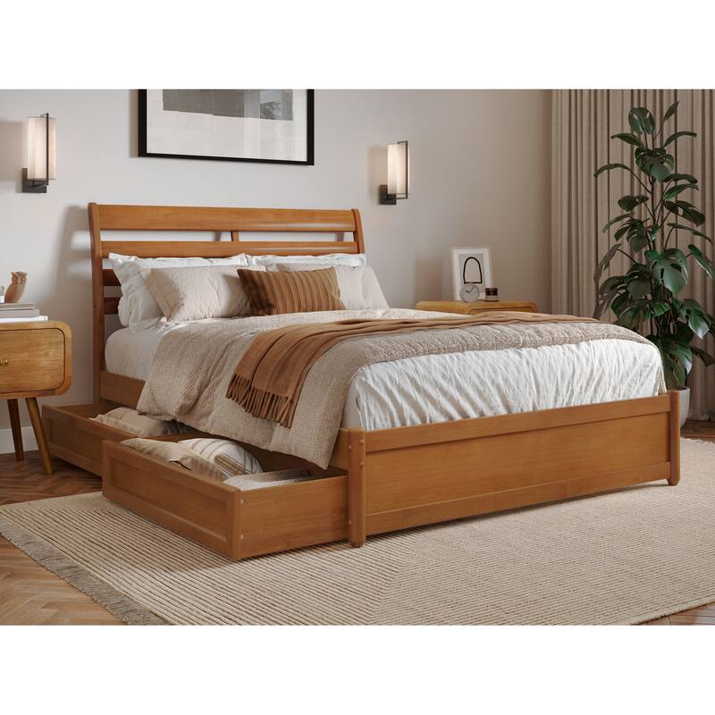 Emelie Platform Bed with Panel Footboard and Storage Drawers - Light Toffee - Full