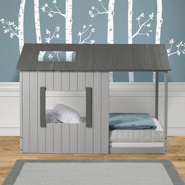 slide 23 of 32, Twin House Floor Bed Grey