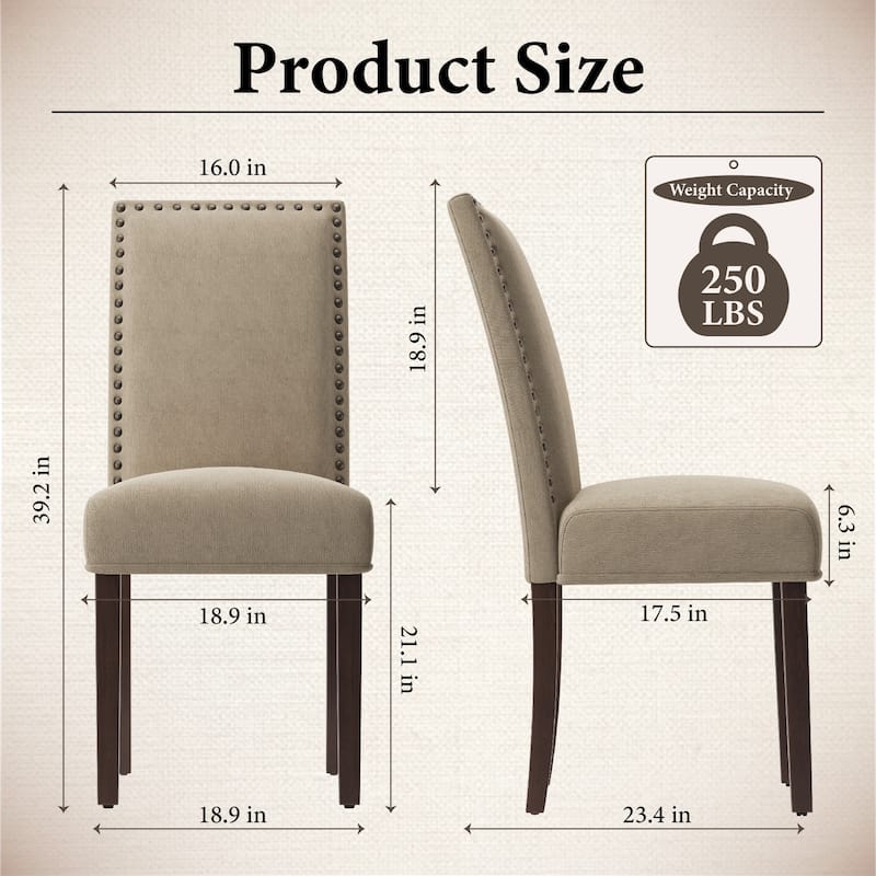 Dining Chairs Upholstered Velvet Nailhead Trim Wood Legs High Back