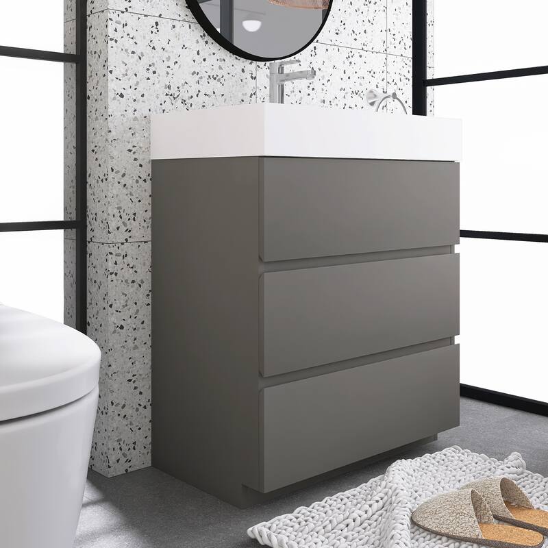 Freestanding Bathroom Vanity with White Solid Surface Top