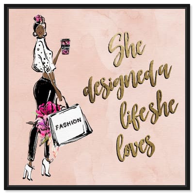 She Designed Square II, Glam Life Designer Modern Pink Canvas Wall Art Print for Bedroom