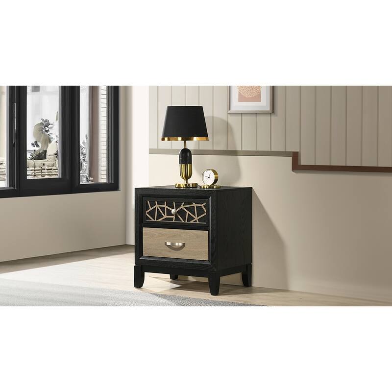 Selena Modern & Contemporary Nightstand Made with Wood - Black+Natural