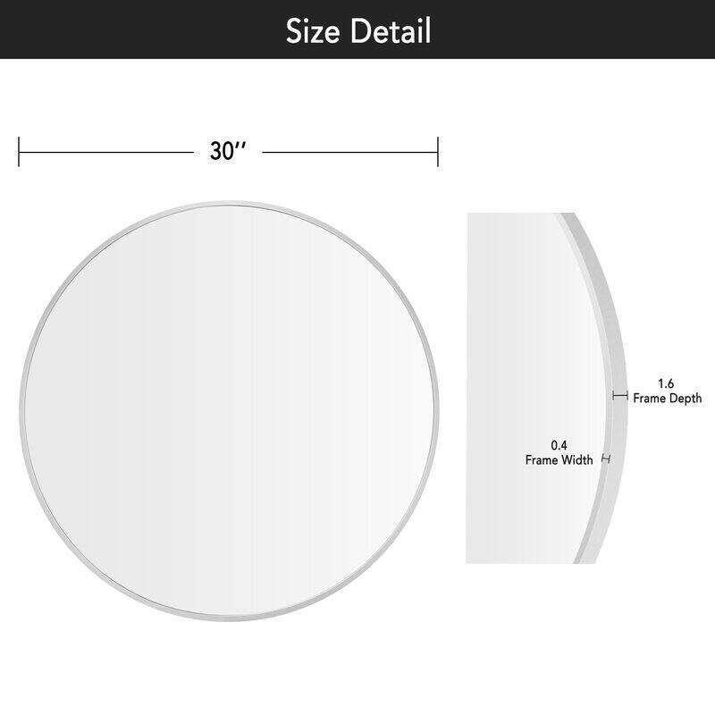 Wall Round Mirror 30'' Modern Brushed Metal Frame Wall-Mounted