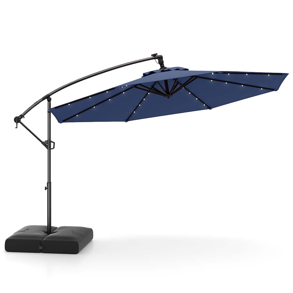 Gymax 10 FT Solar Offset Hanging Umbrella Patio Cantilever Umbrella w/
