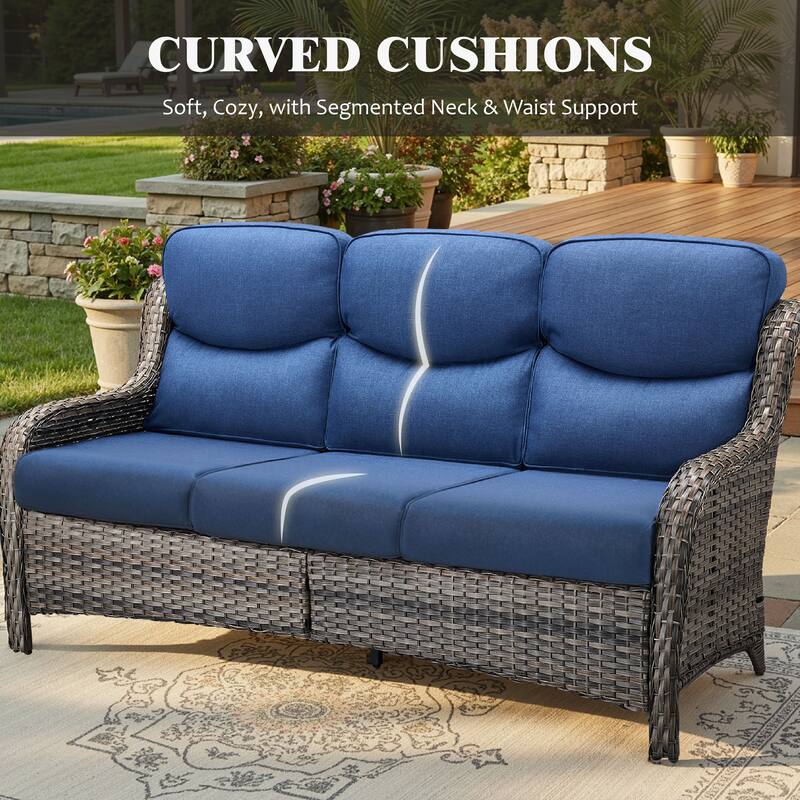 Meyreso 5-Piece Outdoor Patio Wicker Fire Pit Conversation Set with 5-Inch Thick Olefin Cushions